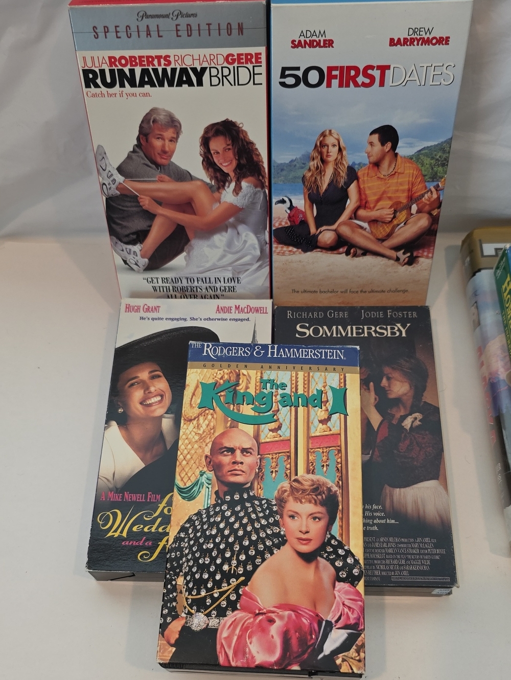 5 VHS Movies Sommersby,The Kingand I, Runnaway Bride,50 First Dates,Four Wedding